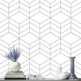 LiKiLiKi Modern Geometric Peel and Stick Wallpaper 17.3''×118'' Self Adhesive Wallpaper Boho Contact Paper Light Gray Removable Decorative Wallpaper for Drawer Shelf Cabinets Decor Vinyl