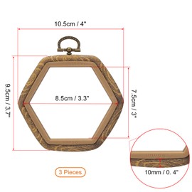 PATIKIL 4x3.7inch Embroidery Hoops, 3Pieces Imitated Wood Hexagon Frame Cross Stitch Hoop Ring for Embroidery Art Craft Sewing Ornaments Hanging Decoration