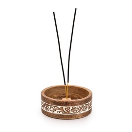 Indus Lifespace Mango Wood Incense Holder Round Incense Holder Ash Catcher for Home Decoration Home Office Club Aromatherapy (5 x 5 x 2 inch)