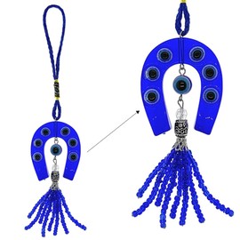 Bravo Team Lucky Blue Horseshoe & Evil Eye Hanging Ornament w/Bead Tassel Sign of Protection Blessing & Strength Home/Office Decorative Items & Accessories Car Rear View Mirror Ornaments