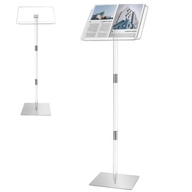 koretech Podium Stand, Lecterns & Podiums, Acrylic Podium, Portable Podium Stand, Adjustable Angles with Metal Base, Podium for Classroom, Church, Weddings, Speech, 16" L x 12" W x 43" H, Clear