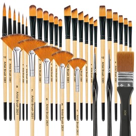 Acrylic Paint Brush Set, 32 Acrylic Brush Set, Nylon Brush Set, Acrylic Paints, Artist Brush with Round, Square, Flat, Fan Brush Set for Artists and Beginners for Painting