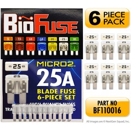 BioFuse Micro2 APT ATR 6-Piece 25A Automotive Car Fuses (Set of 6 Micro 2 Blade Fuses) Transparent and Clearly Marked