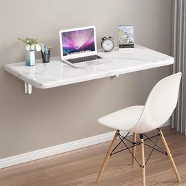 SKVSKV Wall Mounted Table Fold Down for Laundry Room, Floating Desk for Wall Small Spaces, Folding Wall Table for Home Office Study Work Bench, Laundry Room, Kitchen Dining (White 35.4×19.7inch