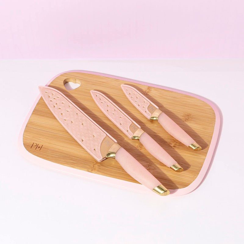 Paris Hilton Reversible Bamboo Cutting Board and Cutlery Set with