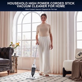 FUNCCUBE Vacuum Cleaners for Home - Corded Stick Vacuum Cleaner, High Power Suction Vac for Pet Hair Carpet Hardwood Floor, Household Hand Lightweight Handheld Portable Car Vac,MC White