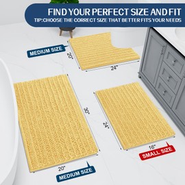 Arotive Luxury Chenille Bathroom Rug Mat, Extra Soft Thick Absorbent Shaggy Bath Rugs, Non-Slip Machine Wash Dry, Plush Bath Mats for Bathroom, Shower and Tub, 44x24, Yellow