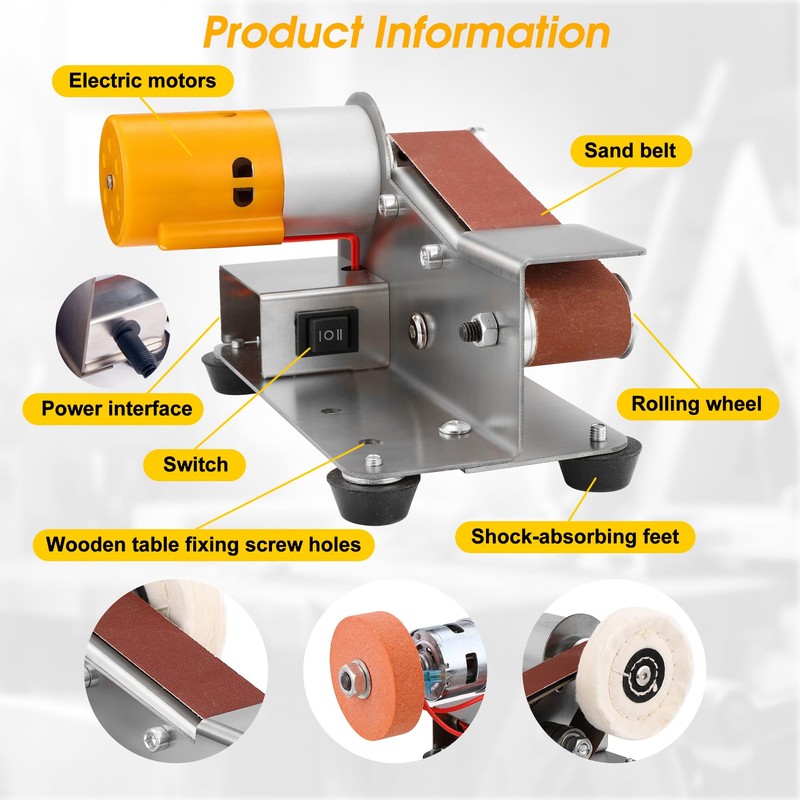 Mornajina Mini Belt Sander for Knife Making, 15 Degree Electric