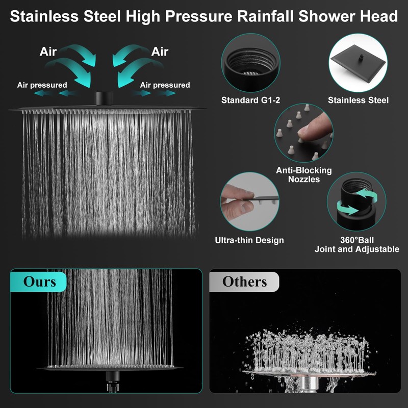 All Metal 12 Inch Rain Shower Head with Handheld Spray