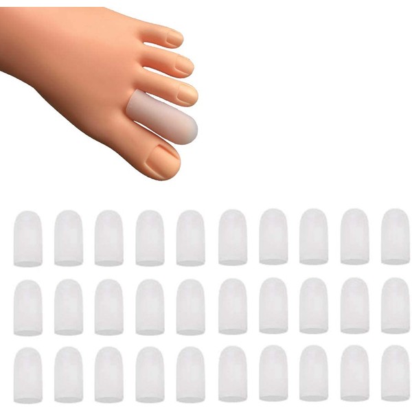 30 Pieces Gel Toe Caps, Silicone Toe Protector, Toe Covers, Protect Toe from Rubbing, Ingrown Toenails, Corns, Blisters, Hammer Toes and Other Painful Toe Problems (Small,White)