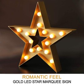 Bright Zeal 13" Large LED Star Marquee Sign (Gold, 6hr Timer) - Star Marquee Light Gold Star Decor Lights - Lighted Sign Outdoor Decorative Signs for Wall Decor Him Her Independence Day Decorations