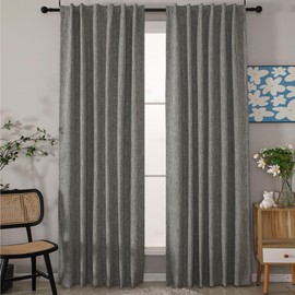 INLINAS 52 x 84 Inch Linen Bamboo Knots Texture Blackout Curtains - 100% Light Blocking, Noise Reducing Triple Layer Fabric Back Tab and Rod Pocket for Bedroom, Set of 2, Dark Grey