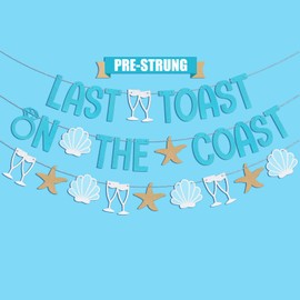 Bachelorette Decorations Beach Party Favors, Fufuddz Blue Bridal Shower Sign Last Toast On The Coast Banner Coastal Cowgirl Decor Nautical Backdrop Last Splash Supplies Seashell Garland Gift for Bride