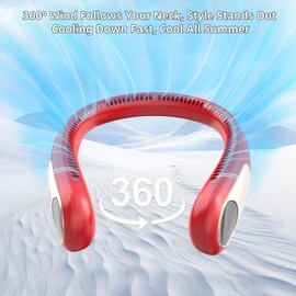 Namecute Portable Neck Fan,Personal Hands Free Bladeless Fan,360° Strong Cooling Fan,LED Display, 4-Speeds,6000mAh USB Rechargeable,Long Use Time,Wearable Fan,Gifts for Men Women Dad Mom (Red)