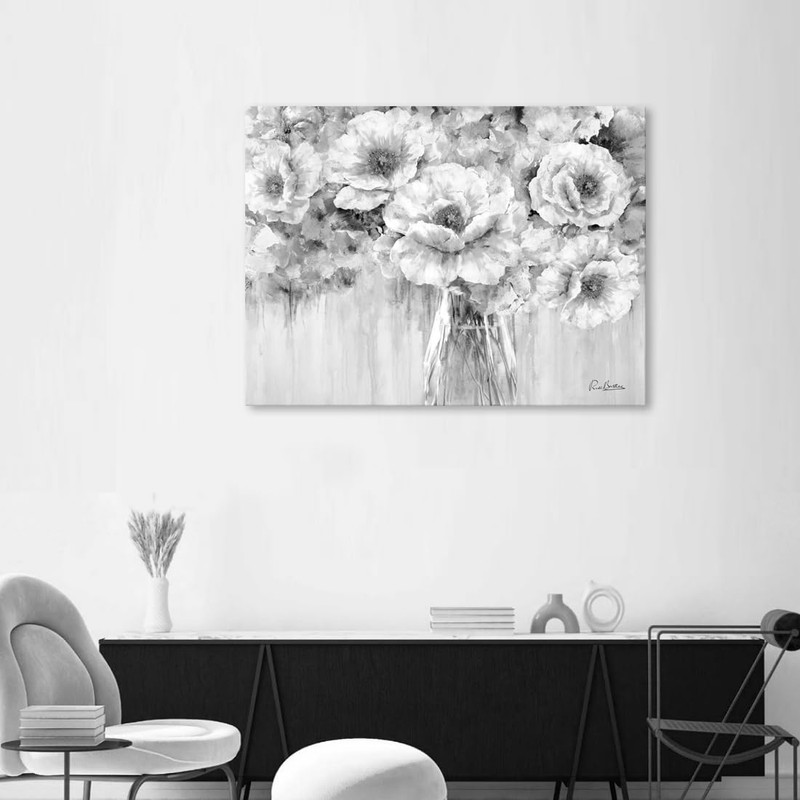 Living Room Abstract Flowers Wall Art, Black and White Floral