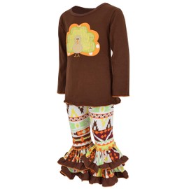 Unique Baby Girls 2 Piece Turquía Descenso colores aztecan Thanksgiving Legging Set, Marrón, 5