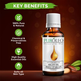 PUROLEO Argan Oil 2 Fl Oz/60 ML (Packed In Canada) 100% Pure argan oil for hair, Face & Skin Carrier Oil, Imported from Morocco, argon oil, maroko oil