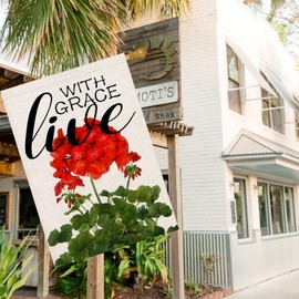 Fukeen Geranium House Flag 28x40 Inch Double Sided Outside Spring Summer Floral with Grace Live Yard Outdoor Flag