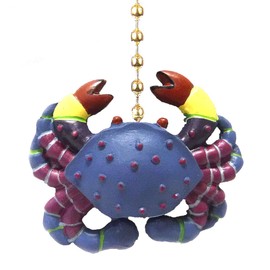 Whimsical Blue Crab Tiki Bar Dining Fan Light Pull Chain