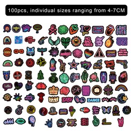 MsTeco 100 Stück Neon Aufkleber Sticker, Graffiti Sticker Wasserfeste Aufkleber Sticker Set Vintage für Skateboard Laptop Koffer Helm Motorrad Auto Fahrrad Computer
