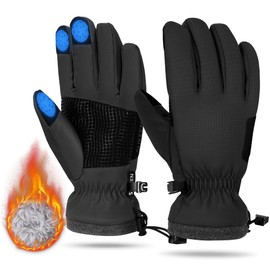 Sukeen Children's Winter Ski Gloves Boys Girls Touchscreen Thermal Fleece Running Gloves Waterproof Cycling Gloves Non-Slip Sports Gloves, black