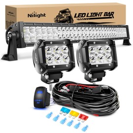 Nilight 32 Inch 180W Spot Flood Combo Led Light Bar 2Pcs 18W 4Inch Spot LED Pods Driving Off Road Lights with 14AWG Wiring Harness Kit-3 Leads for Van Car Pickup Golf Cart ATV UTV SUV Truck Boat