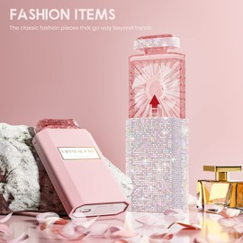 LIGHTDESIRE DIY Bling Crystal Rhinestones Handheld Fan, Mini Personal Cooler, Cooling Small Fans Rechargeable 3 Speeds Mode with Crystal Rhinestones Sticker Sheet(Pink Fan with DIY Diamon)- V1