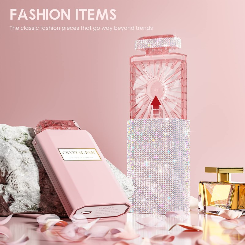 LIGHTDESIRE DIY Bling Crystal Rhinestones Handheld Fan, Mini Personal Cooler,