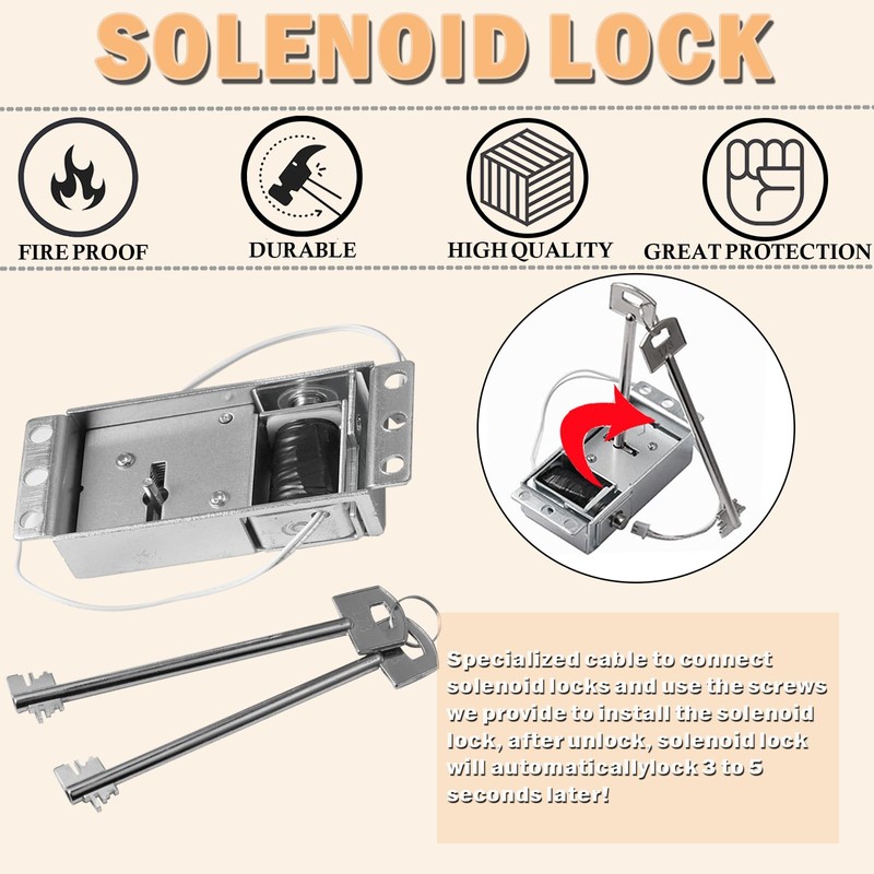 Gun Safe Lock Replacement Solenoid Lock with 2 Override Keys