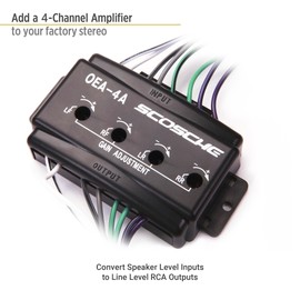 Scosche OEA4 OEM Premium Amplifier Interface Adapter - 4 CH Adjustable LOC Level Converter - Retains Factory Car Audio Amp - Line Output Converter for Car Stereo Amplifiers - No RCA Connection Needed