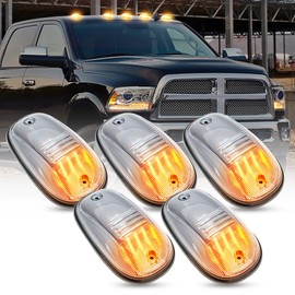 5PCS LED Cab Marker Lights for 2003-2018 Dodge Ram 1500 2500 3500/2011-2018 Ram 4500 5500 Amber 36LED Top Clearance Roof Running Lights Lamp for Pickup Truck Clear Lens Roof Top Running Lights