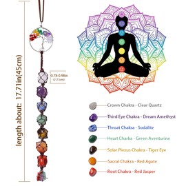 Runyangshi 7 Chakra Tree of Life Car Hanging Healing Crystals Car Hanging Ornament with Chip Stones Tassels Hanging Reiki Meditation Energy Balance Yoga Home Decor Gift