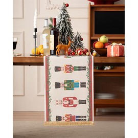 Fennco Styles Nutcracker Fringe Holiday Table Runner 14" W X 88" L - Multicolored Soldier Print Festive Table Cover for Christmas Décor, Banquet, Family Gathering and Special Events