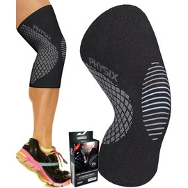Physix Gear Knee Support Brace - Premium Recovery & Compression Sleeve For Meniscus Tear, ACL, MCL Running - Best Stabilizer Wrap for Squats & Workouts (Single Grey XXL)