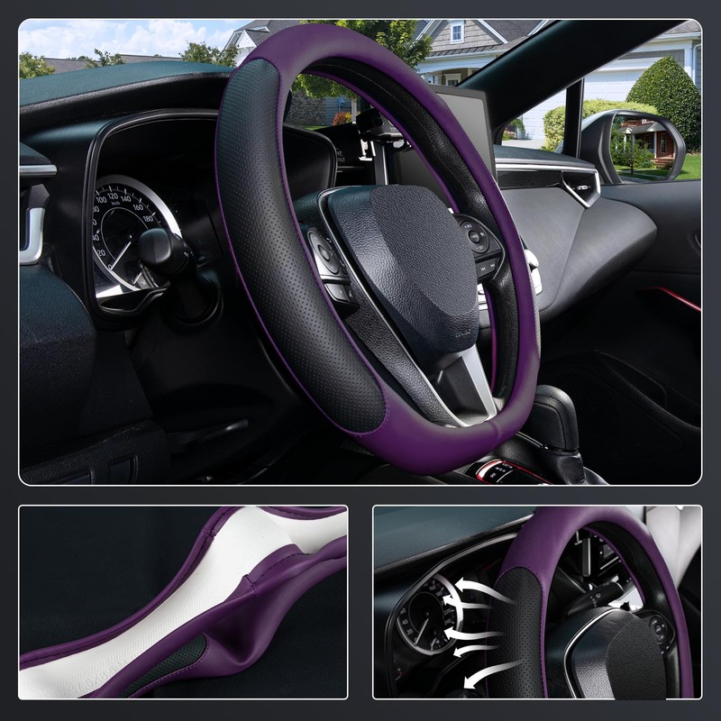 SEG Direct D Shaped Steering Wheel Cover for 14.5-15 inch