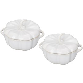 STAUB Ceramic 2-pc Petite Pumpkin Cocotte Set, 0.75-qt/24-oz, Rustic Ivory
