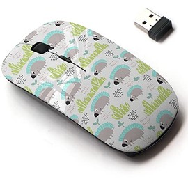 CJCBROES 2.4G Wireless Mouse with Cute Pattern Design for All Laptops and Desktops with Nano Receiver - Cute Hedgehog Leaves