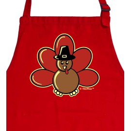 Fall Party Supplies Thanksgiving Turkey Apron Funny Baking Apron for Women Two Pocket Apron Red