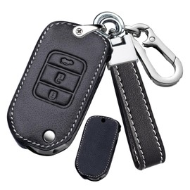ontto Flip Folding Key Fob Case Fit for Honda Accord Civic Odyssey CR-V Crider Insight Jade 2013-up Auto Accessories,Handmade Leather Car Key Shell Full Protection,Black
