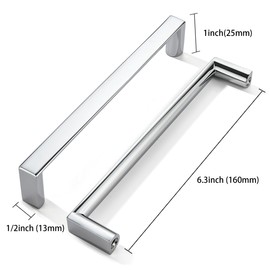 khtumeware 5 Pack 6-1/4 Inch(160mm) Polished Chrome Square Cabinet Pulls Kitchen Cabinet Handles Cabinet Hardware Drawer Pulls for Dresser Cupboard