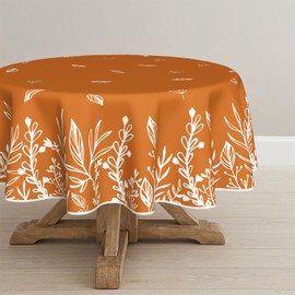 Horaldaily Fall Tablecloth 90×90 Inch Round, Thanksgiving Autumn Harvest Orange Wild Flowers Table Cover for Party Picnic Dinner Decor