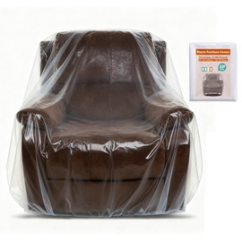 COCODE 2 Pcs Plastic Furniture Covers Moving Storage Bags, 4 Mil Thick Clear Chair Cover Protectors Waterproof & Dustproof for Chairs, Armchair, Recliners & Boxes, Open Size 64 x 42 x 34 Inches