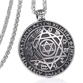 FIZIZDH Men's Stainless Steel Jewish Star of David Hexagram Pendant Necklace, 24 inch Keel Link Chain