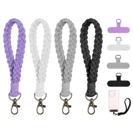 Hpmjz 4 pcs Boho Phone Wrist Strap Soft Macrame Keychains Braided Keychain Straps Universal Smartphone Wrist Lanyard Handmade Keychain Wristlet with Tether Tabs Patches for Women Men Christmas