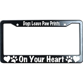 URCustomPro Dogs Leave Paw Prints On Your Heart Matte Black License Plate Frame Cover, Heavy Duty Stainless Steel Auto Car Tag Frame with 2 Holes & Free Screws,Unique Cat and Dog Lover Gift