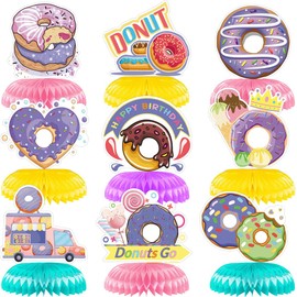 Doughnut Honeycomb Decorations,Honeycomb Sweet Donut Centerpieces 9 PCS,Colorful Donut Grow Up Table Decorations for Happy Birthday Girls Welcome Baby Shower Photo Prop Party Supplies