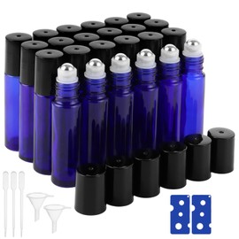 STARVAST 24 Stück 10ml Kobaltblau Roll-On Glasflaschen mit Edelstahl-Roller - Nachfüllbare Leerflaschen für ätherische Öle, Lotionen und Parfüms