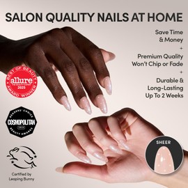 Glamnetic Press On Nails - Sugar Glazed | Medium Oval Fake Nails with a Sheer Nude Base, Mini White Polka Dots & Glazed Finish, Salon Quality Everyday Nails | 15 Sizes - 30 Nail Kit with Glue