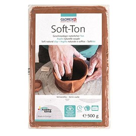 Glorex 6 8075 101 Soft Clay White 500 g Natural, Extra Soft and Smooth Clay, Air-Hardening and Suitable for Stove, 500 g, terracotta