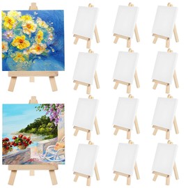 Paquete de 12 Mini Lienzos para Pintar con Caballete, 10 X 10cm Lienzos para Pintar Paneles de Lona Blancos Imprimados y Bastidores pare Casa,Escuela,Fiesta de Artística (12)
